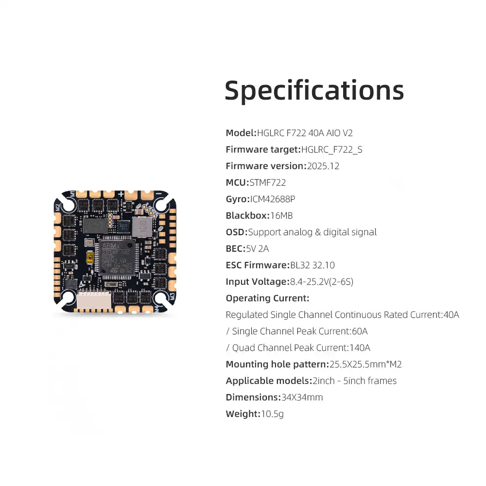 F722 40A 6S V2 AIO FC HGLRC –  – F722 Flight Controller recenzja i cena