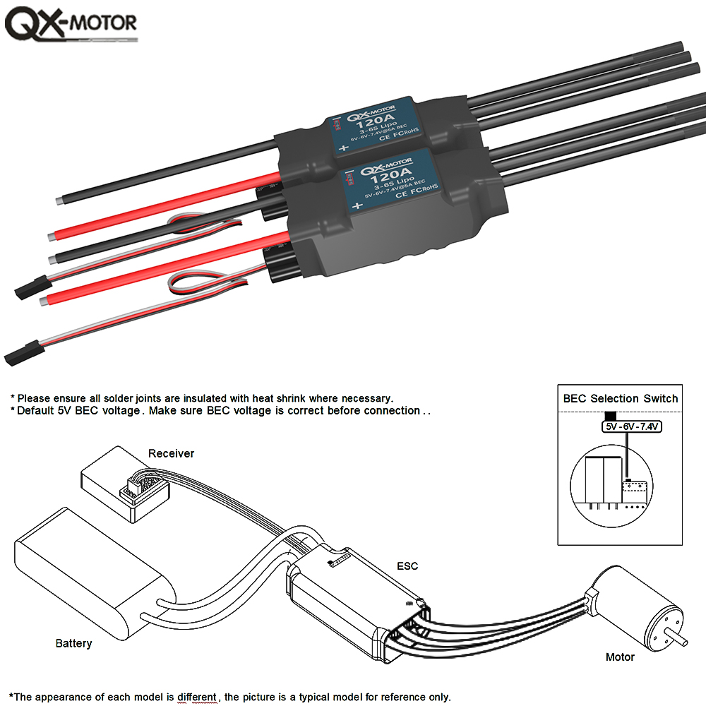 QX-MOTOR 120A ESC 5A BEC 3-6S  – Lipo Battery 6S recenzja i cena